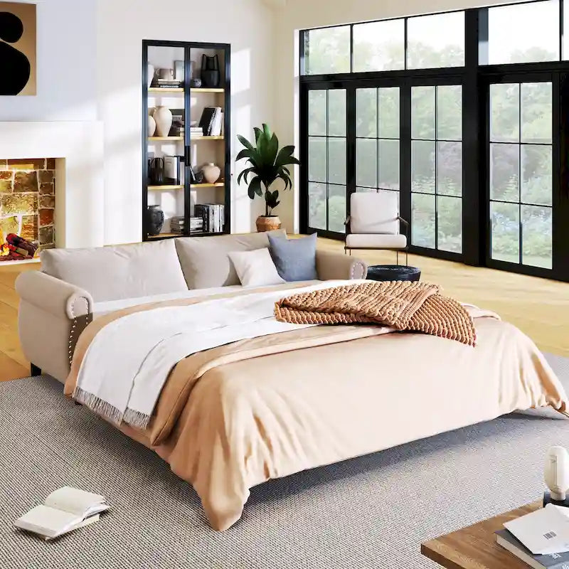 80.7" Pull-Out Sleeper Sofa Bed with Foam Mattress