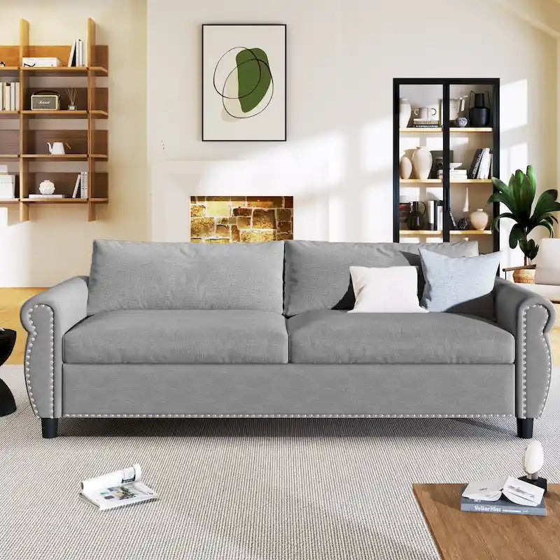 80.7" Pull-Out Sleeper Sofa Bed with Foam Mattress