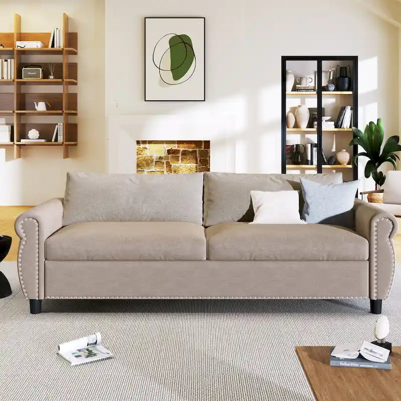 80.7" Pull-Out Sleeper Sofa Bed with Foam Mattress
