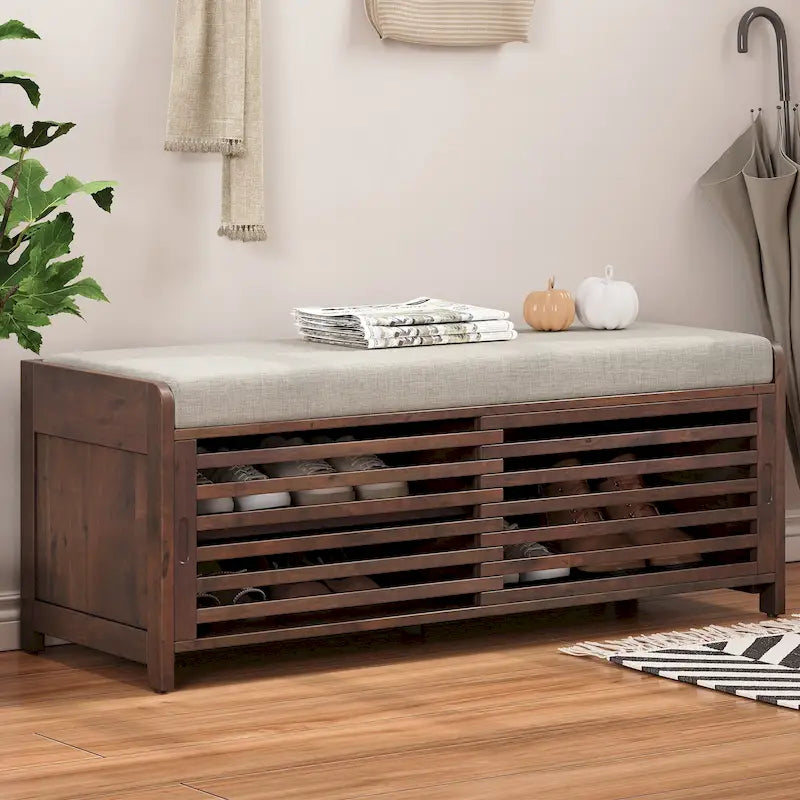Shutter Storage Bench with Shoe Cabinet