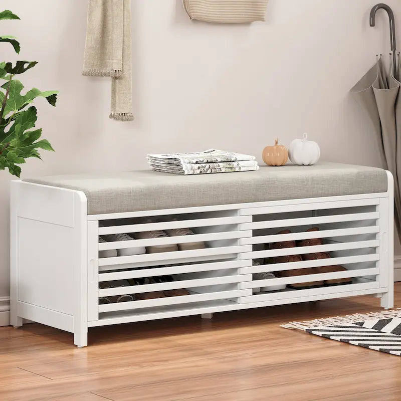 Shutter Storage Bench with Shoe Cabinet