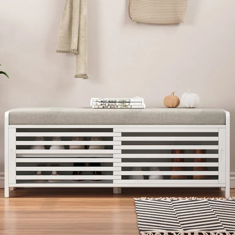Shutter Storage Bench with Shoe Cabinet