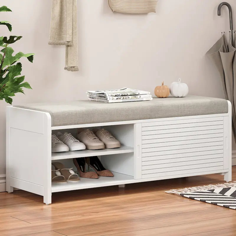 Shutter Storage Bench with Shoe Cabinet