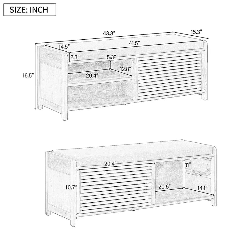 Shutter Storage Bench with Shoe Cabinet