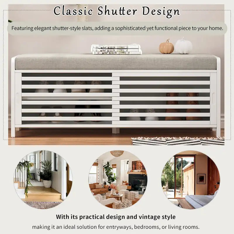 Shutter Storage Bench with Shoe Cabinet