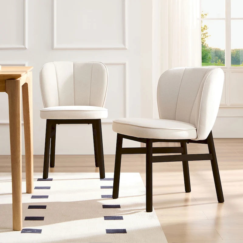 Set of 2 Armless Counter Height Dining Chairs with Upholstered Seat and Wood Base