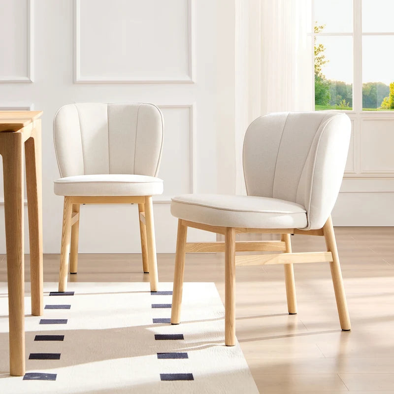 Set of 2 Armless Counter Height Dining Chairs with Upholstered Seat and Wood Base