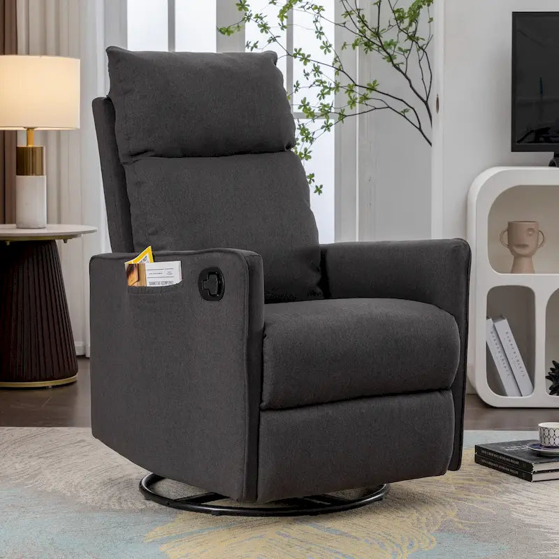 Sillón reclinable giratorio tapizado con respaldo y reposapiés ajustables