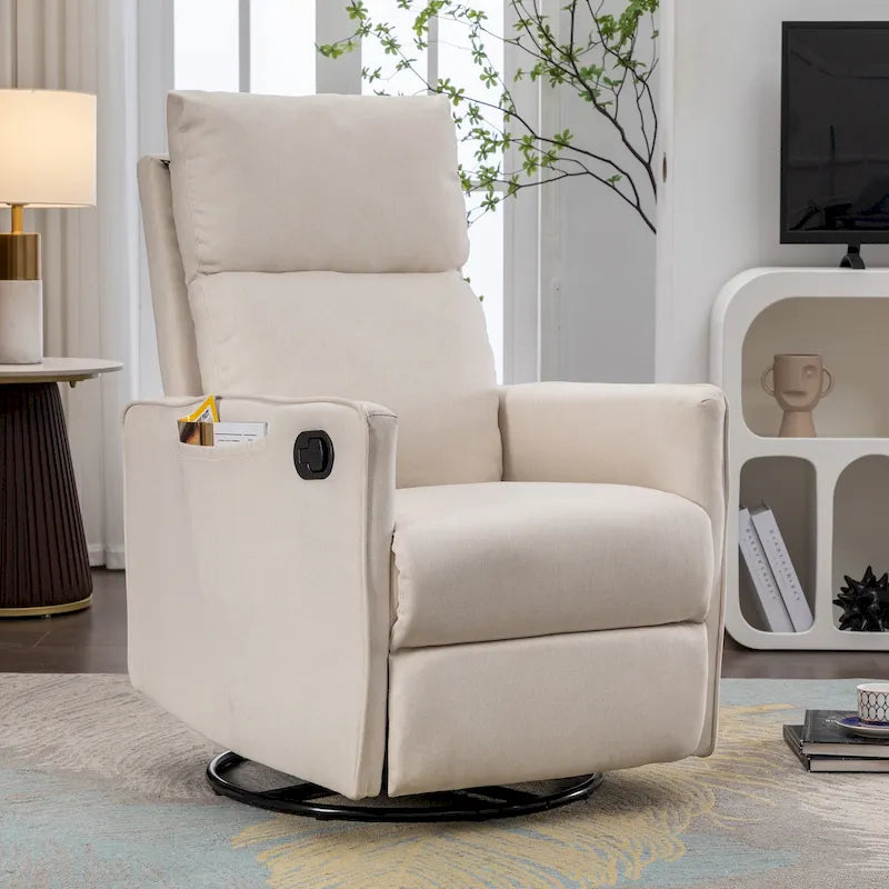 Sillón reclinable giratorio tapizado con respaldo y reposapiés ajustables