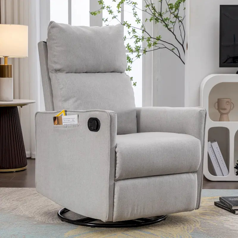 Sillón reclinable giratorio tapizado con respaldo y reposapiés ajustables