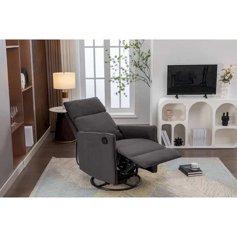 Sillón reclinable giratorio tapizado con respaldo y reposapiés ajustables