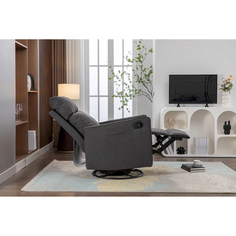 Sillón reclinable giratorio tapizado con respaldo y reposapiés ajustables