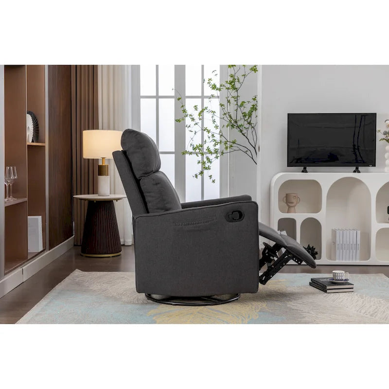 Sillón reclinable giratorio tapizado con respaldo y reposapiés ajustables