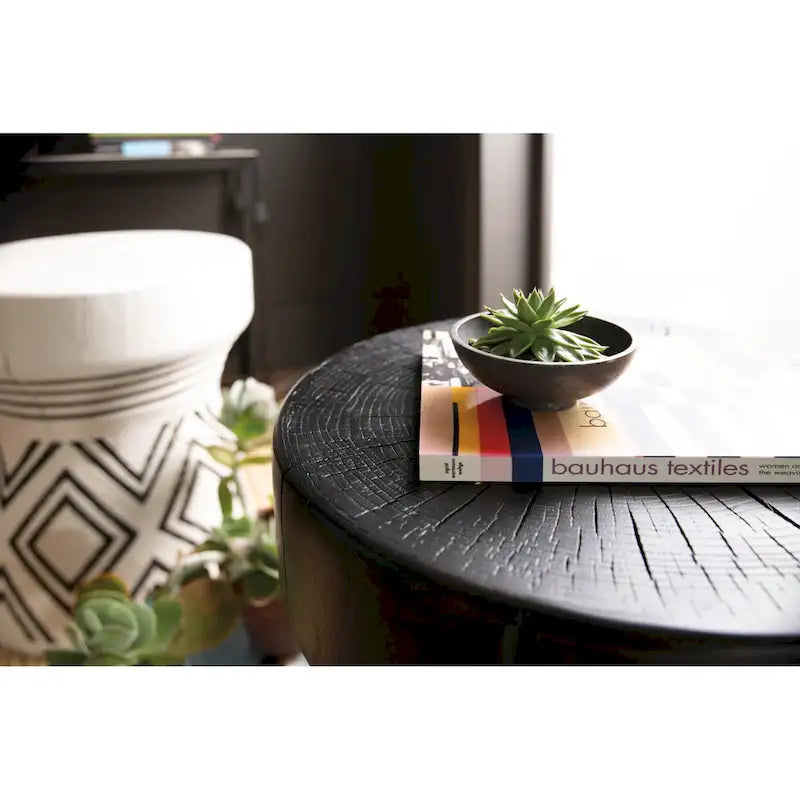 20-Inch Round Resin Side Table with Tribal Print