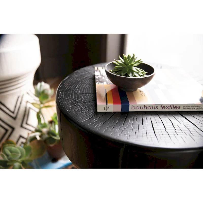 20-Inch Round Resin Side Table with Tribal Print