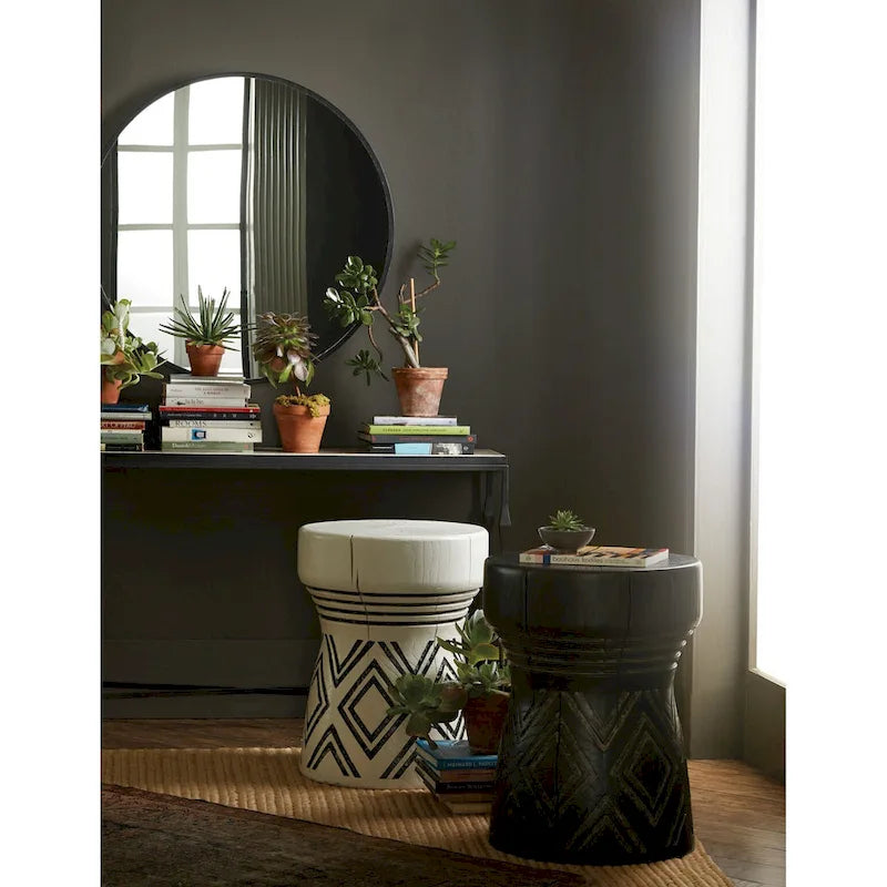 20-Inch Round Resin Side Table with Tribal Print
