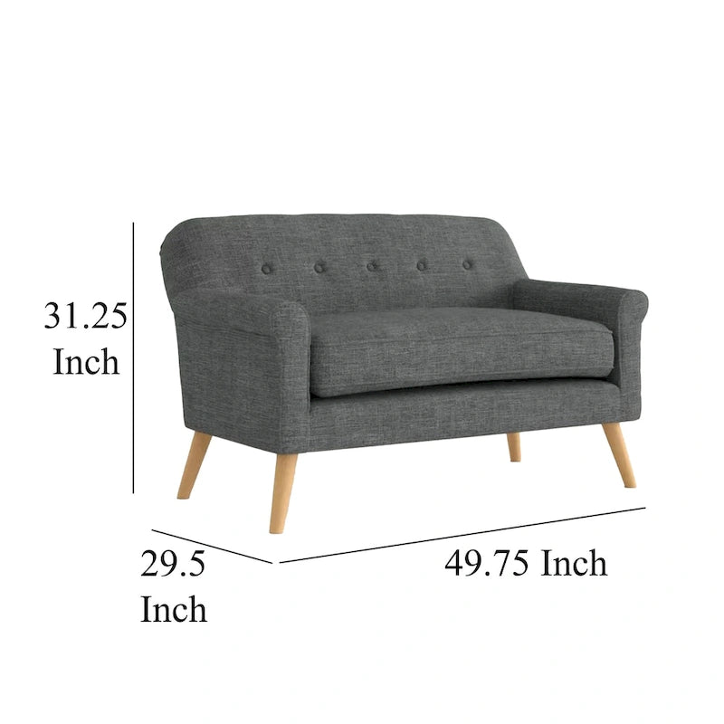 50-Inch Tufted Loveseat with Wood Legs, Gray Fabric
