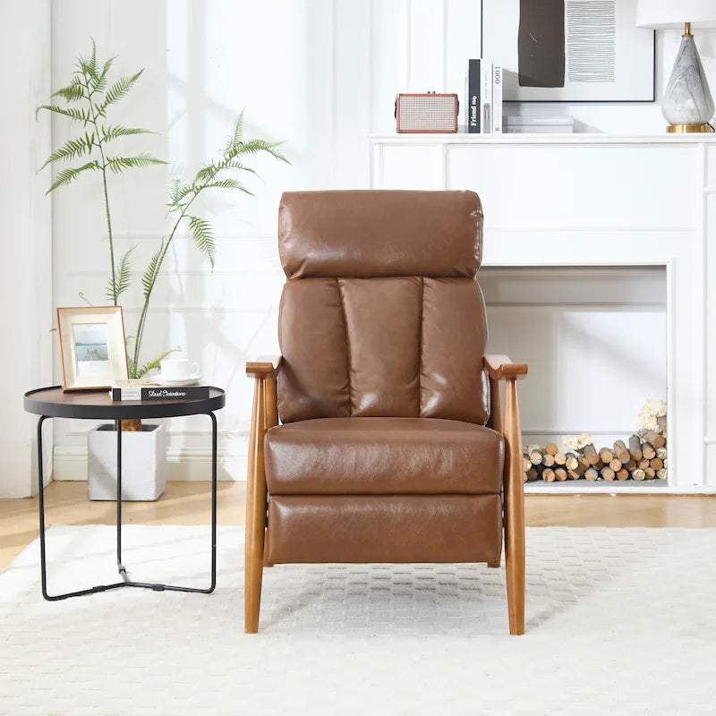 Upholstered Recliner Chair with Adjustable Footrest and Solid Wood Frame