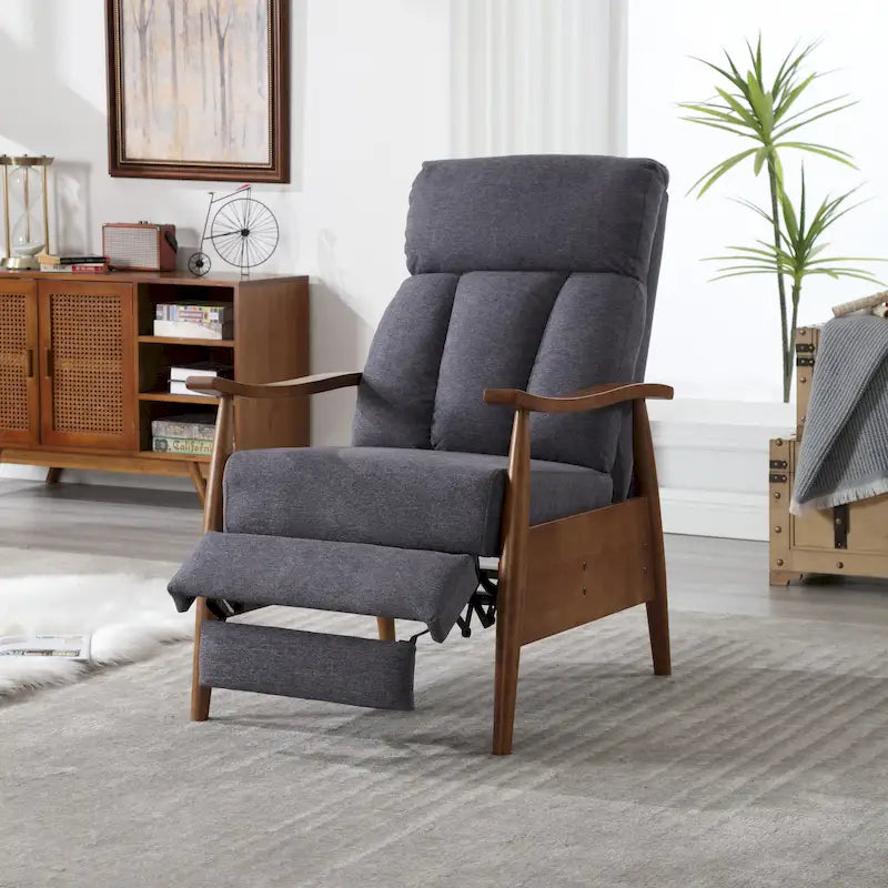 Upholstered Recliner Chair with Adjustable Footrest and Solid Wood Frame