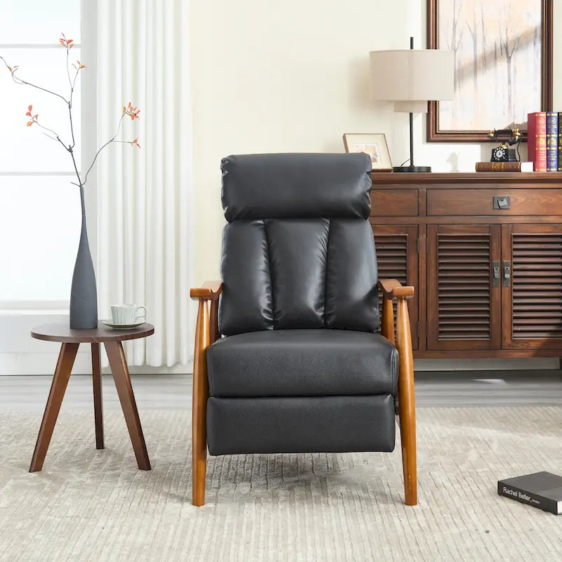 Upholstered Recliner Chair with Adjustable Footrest and Solid Wood Frame