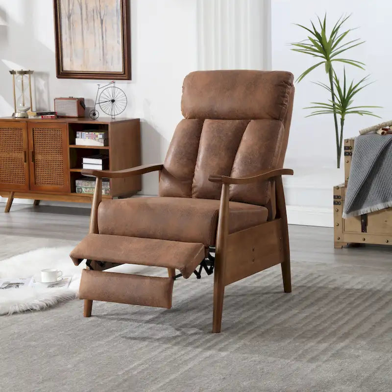 Upholstered Recliner Chair with Adjustable Footrest and Solid Wood Frame