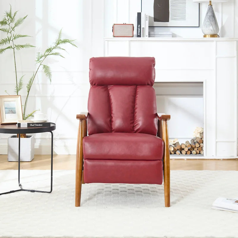 Upholstered Recliner Chair with Adjustable Footrest and Solid Wood Frame