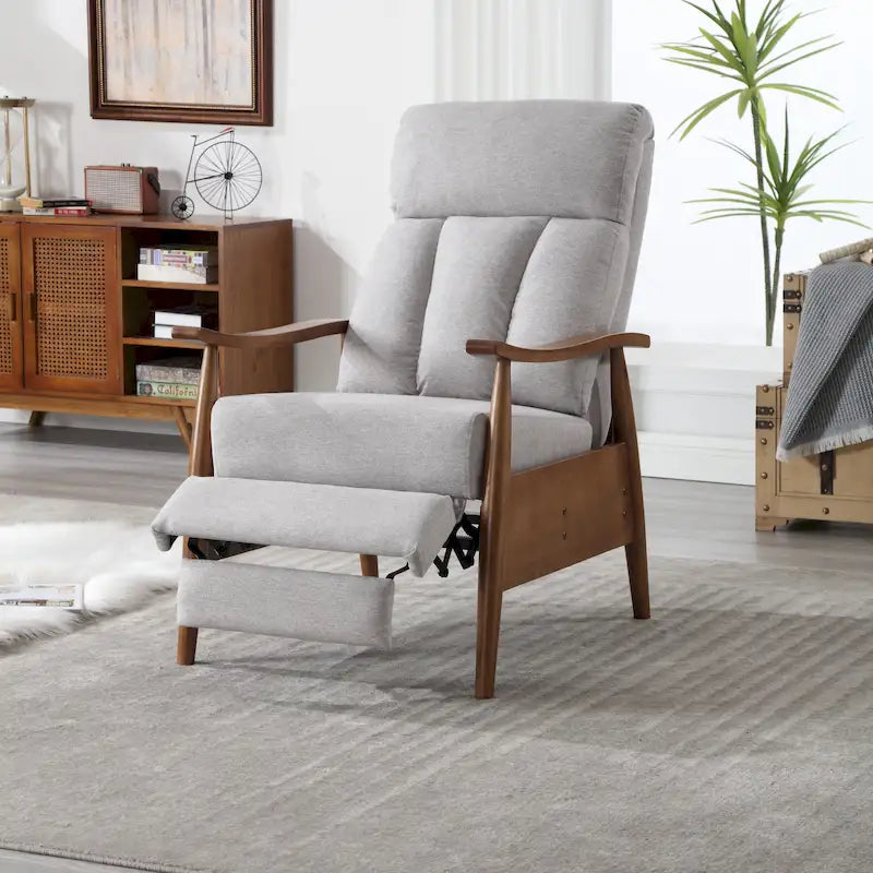 Upholstered Recliner Chair with Adjustable Footrest and Solid Wood Frame