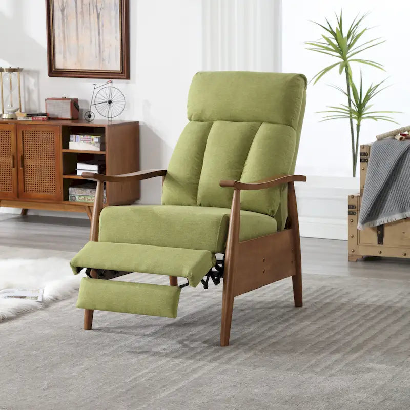 Upholstered Recliner Chair with Adjustable Footrest and Solid Wood Frame