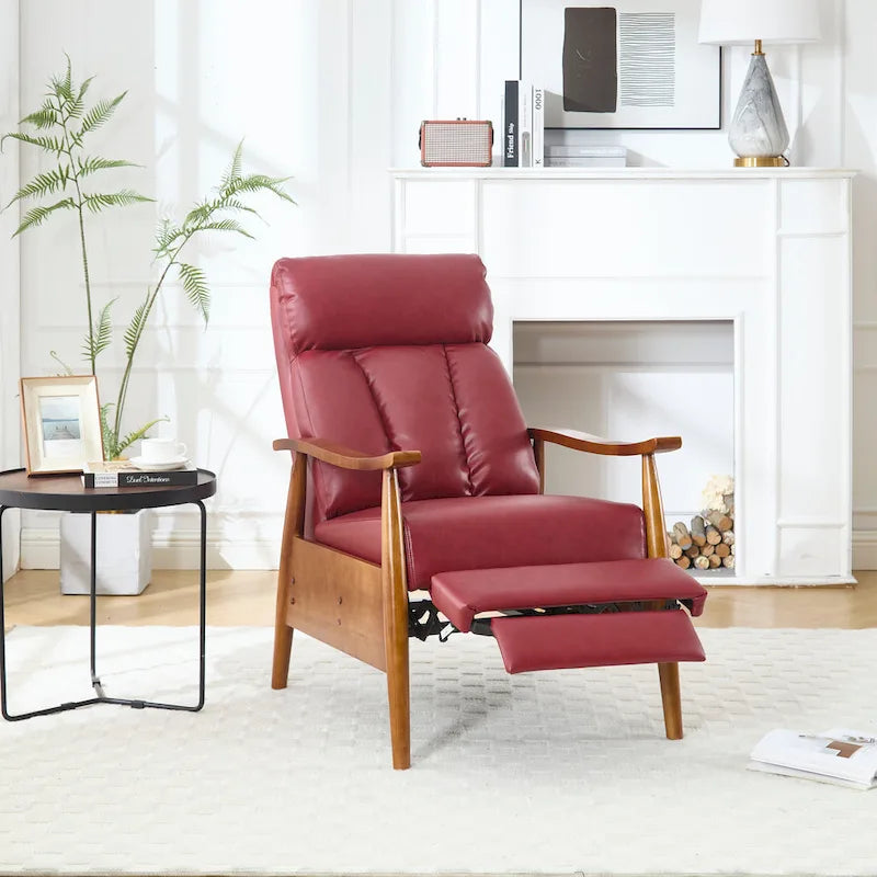 Upholstered Recliner Chair with Adjustable Footrest and Solid Wood Frame