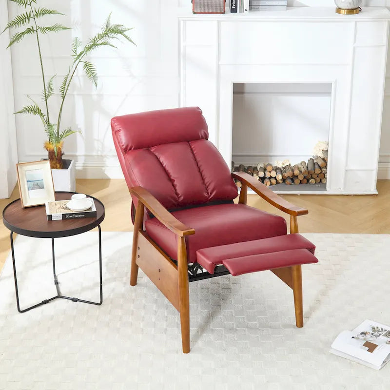 Upholstered Recliner Chair with Adjustable Footrest and Solid Wood Frame