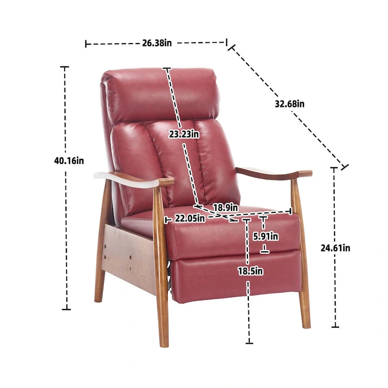Upholstered Recliner Chair with Adjustable Footrest and Solid Wood Frame