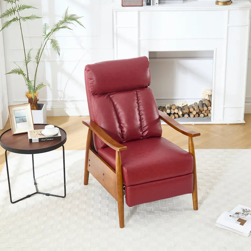 Upholstered Recliner Chair with Adjustable Footrest and Solid Wood Frame