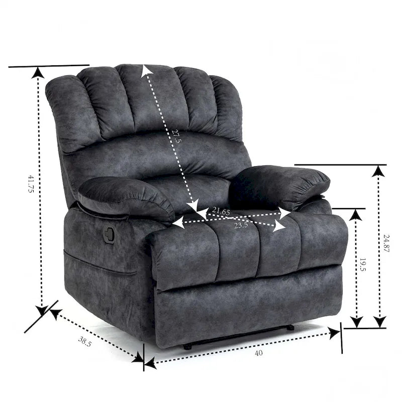 Oversized Manual Recliner Chair with Side Lever and Adjustable Backrest