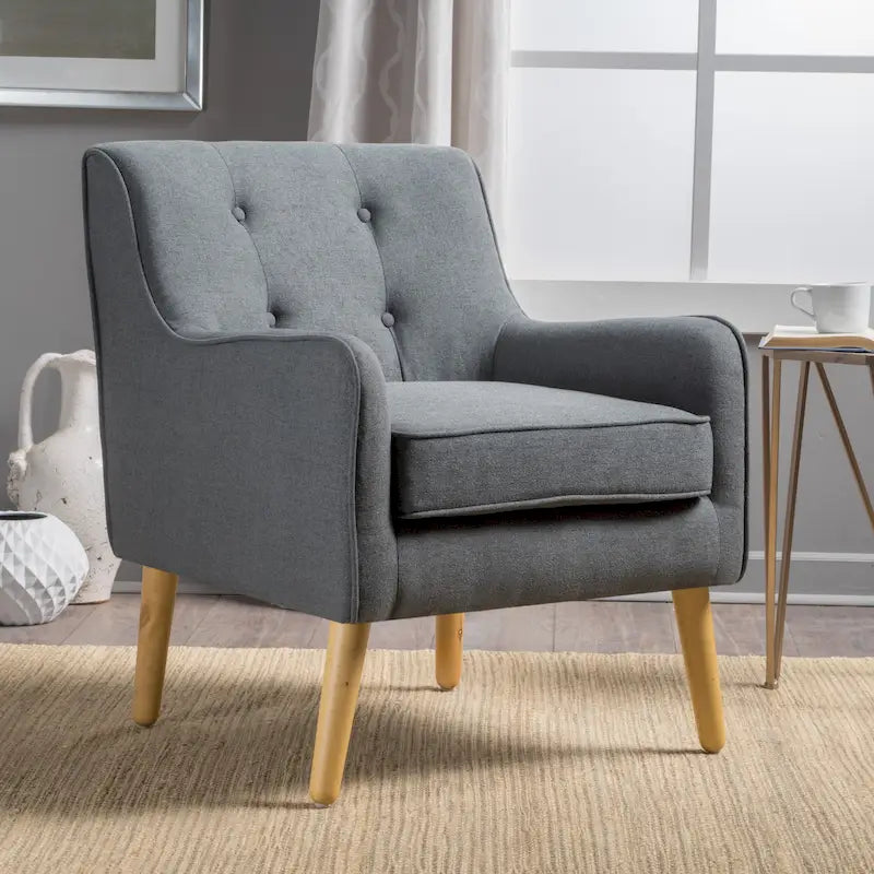 Modern Upholstered Button Tufted Accent Chair with Iron Hairpin Legs