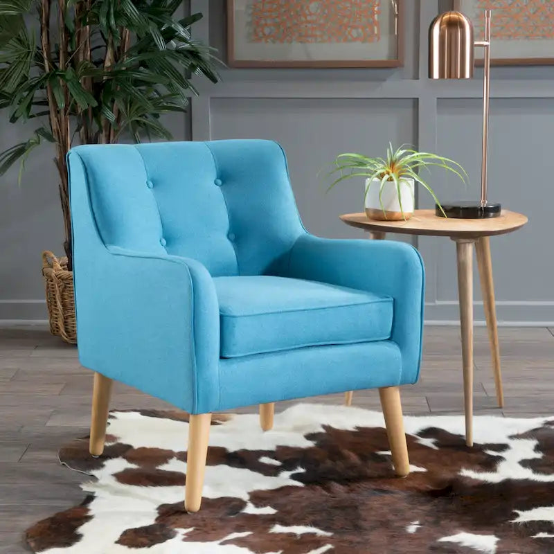Modern Upholstered Button Tufted Accent Chair with Iron Hairpin Legs