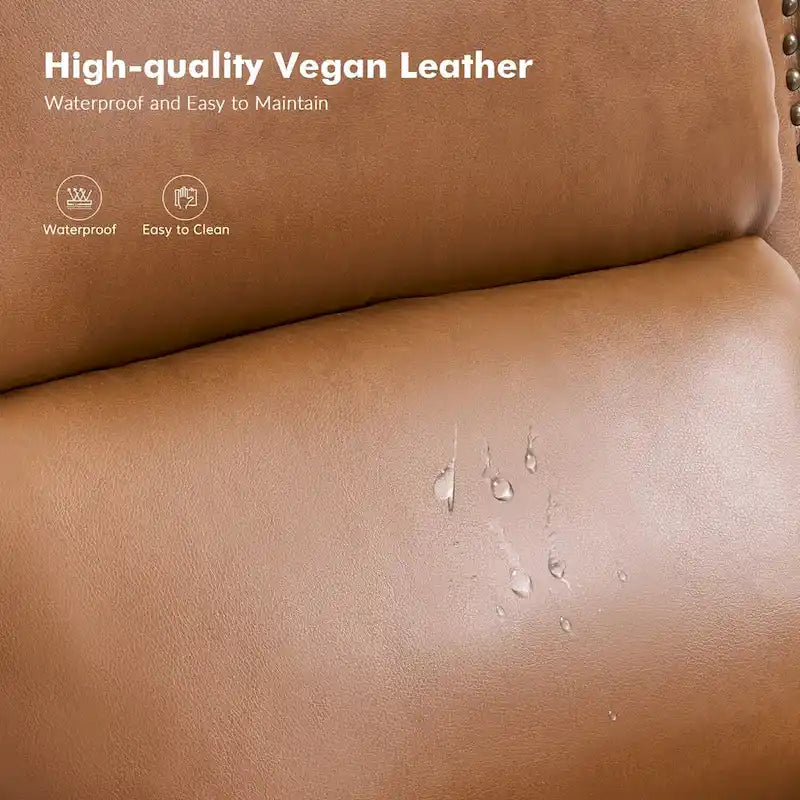Juego de 2 sillones reclinables manuales tradicionales de cuero vegano con empuje hacia atrás