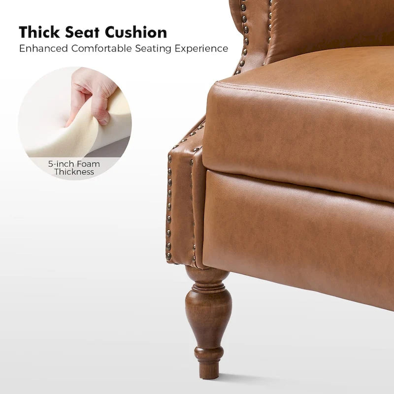 Juego de 2 sillones reclinables manuales tradicionales de cuero vegano con empuje hacia atrás