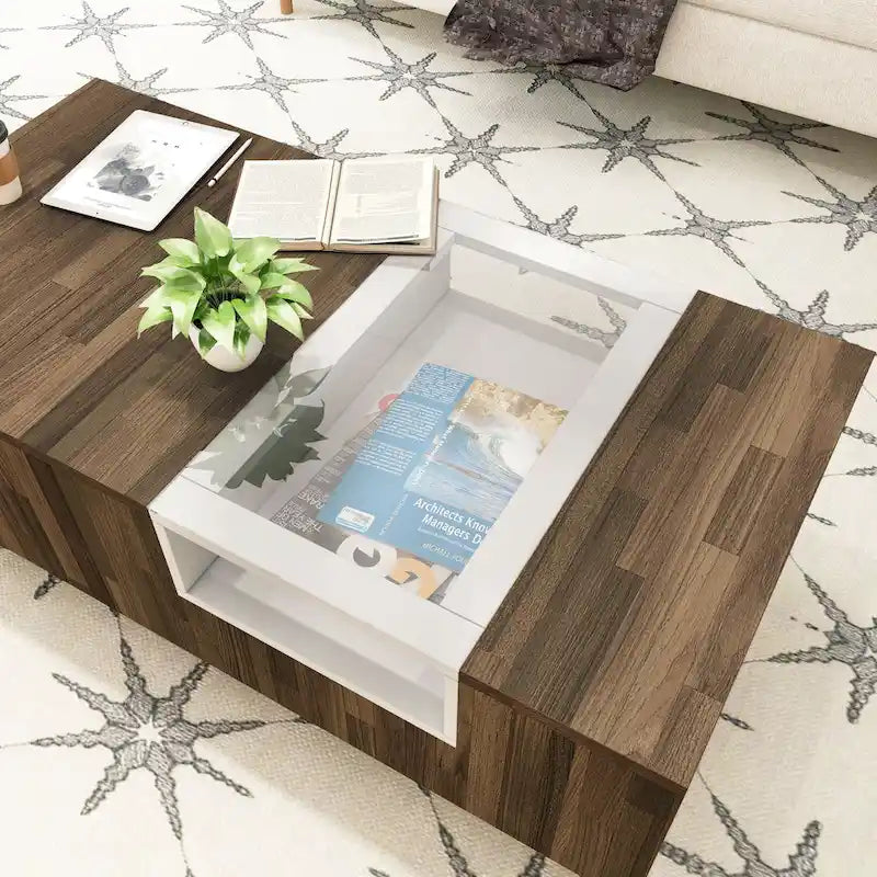 Mesa de centro de dos tonos con 3 estantes de 47 pulgadas con vidrio templado