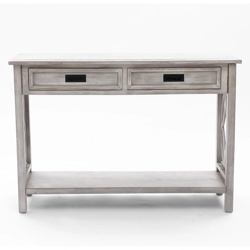 2-Drawer 1-Shelf Console Table with Grey Washed Finish, 32.7"H x 47.2"W x 13.8"D