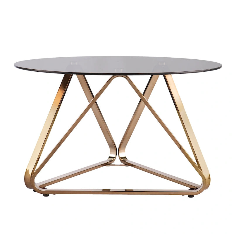 Round Glass-Top Coffee Table with Geometric Metal Base