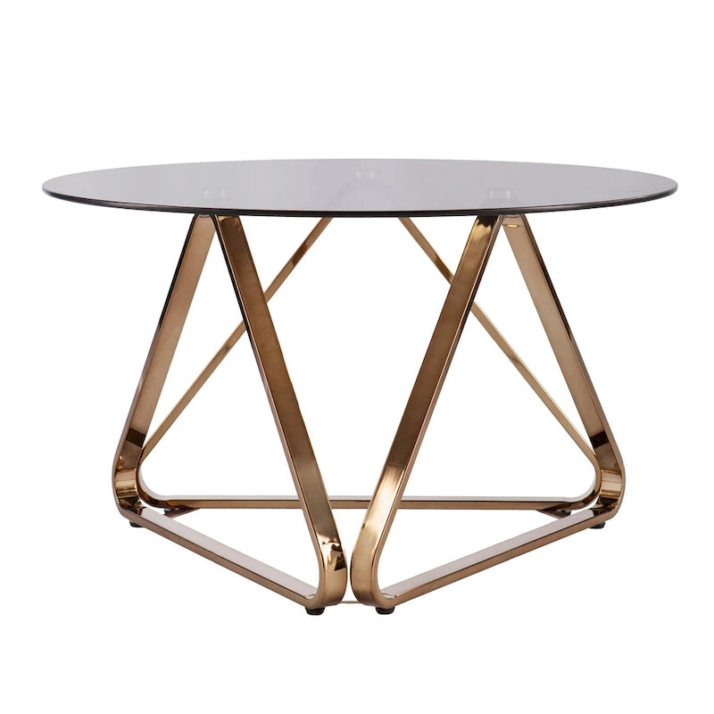Round Glass-Top Coffee Table with Geometric Metal Base