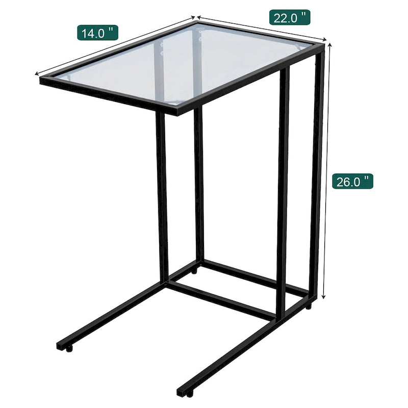 C-Shaped Side Table with Tempered Glass Top