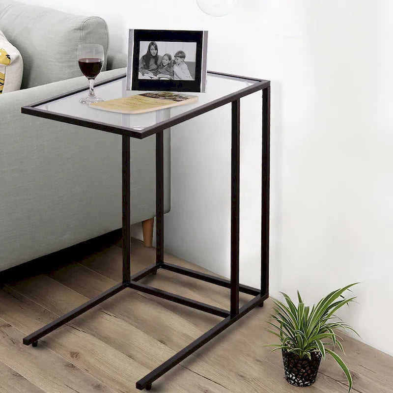 C-Shaped Side Table with Tempered Glass Top