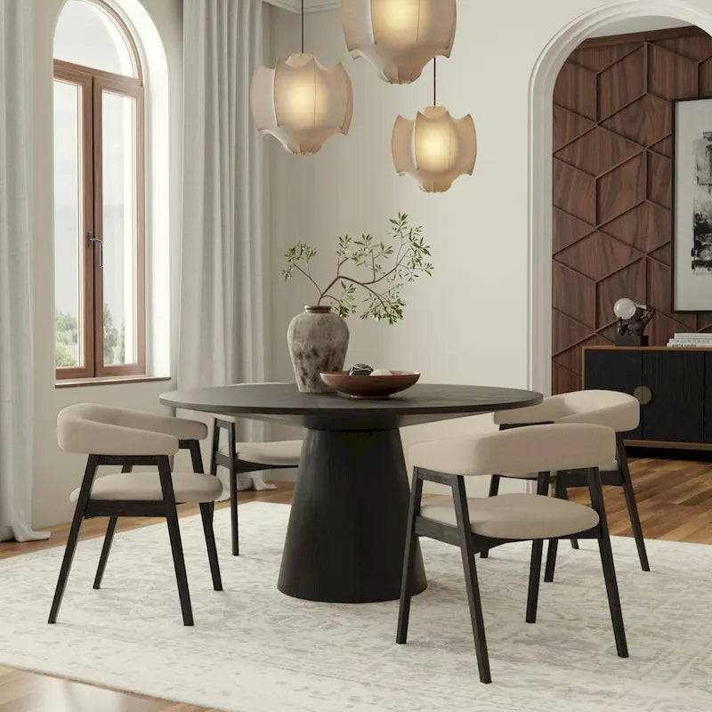 Curved Back Upholstered Dining Chairs, Set of 2