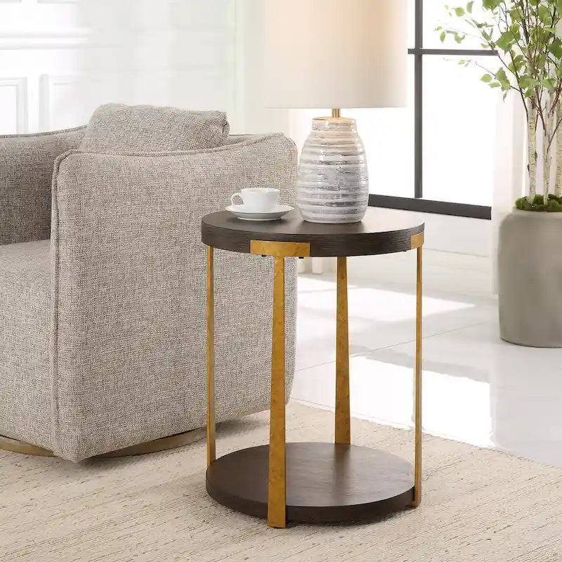 Round Wood Side Table with Metal Columns - 19 W x 24 H x 19 D (in)