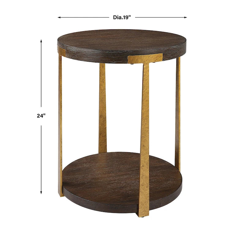Round Wood Side Table with Metal Columns - 19 W x 24 H x 19 D (in)