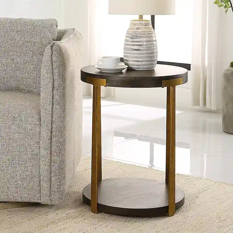 Round Wood Side Table with Metal Columns - 19 W x 24 H x 19 D (in)