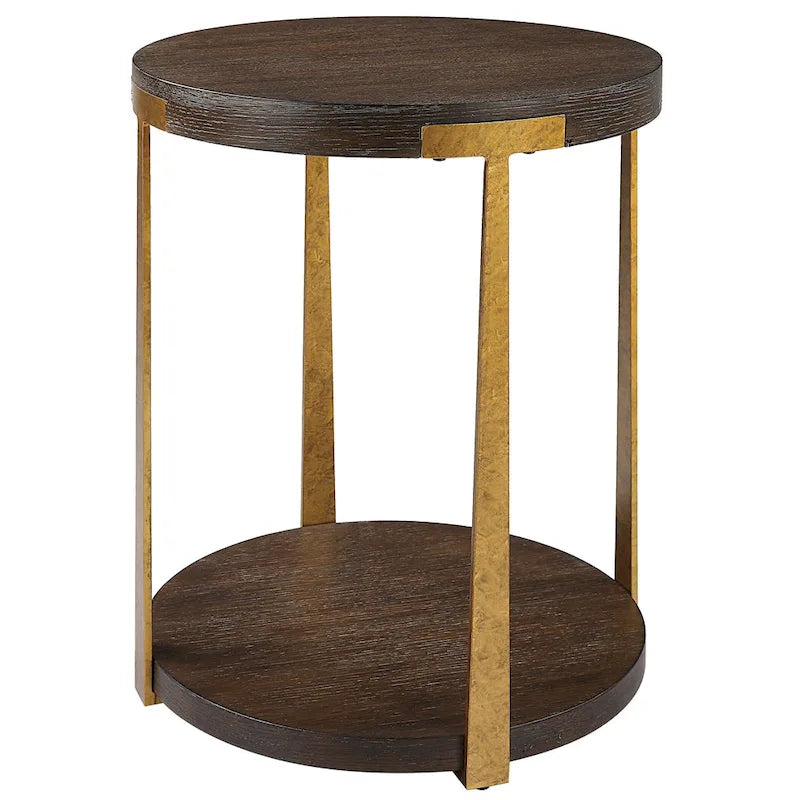 Round Wood Side Table with Metal Columns - 19 W x 24 H x 19 D (in)