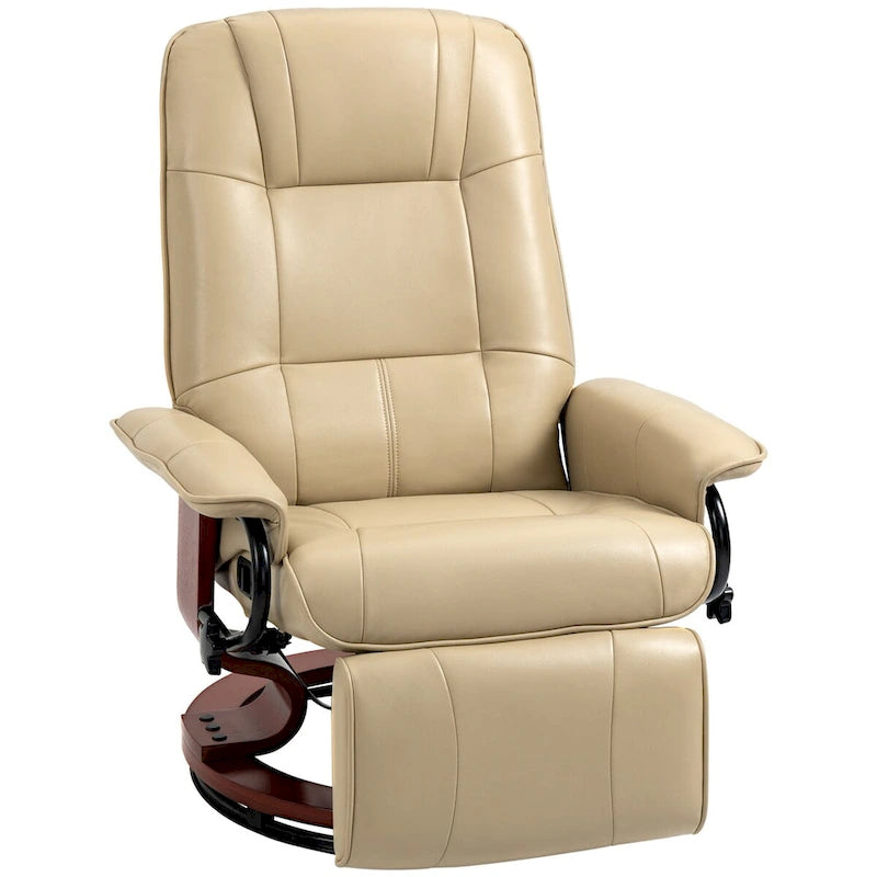 Faux Leather Manual Recliner Chair with Swivel Wood Base