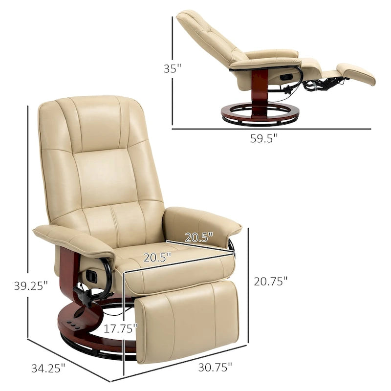 Faux Leather Manual Recliner Chair with Swivel Wood Base